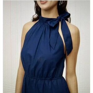 J. Crew Factory Halter-Neck Mini Dress Navy Blue Poplin Size 4